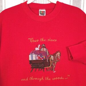 VTG Fruit of the Loom Xmas Sweatshirt Large 90s Embroidered Christmas Sweater
